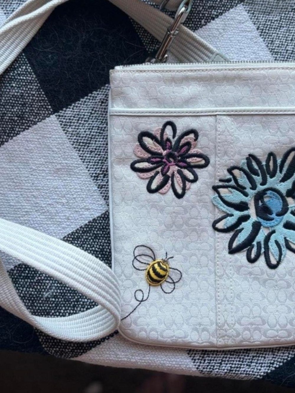 COACH White Daisy & Bee Embroidered Crossbody Bag